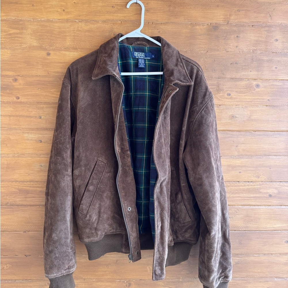 Brown Suede Jacket with Plaid Lining